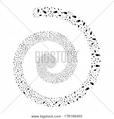 Bottle fireworks whirl spiral. Vector illustration style is flat black scattered symbols. Object vortex created from random icons.