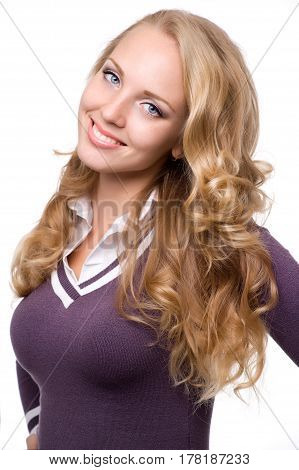 Close-up of a beautiful woman with blond hair