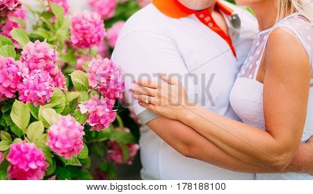The hands of the newlyweds with rings. Wedding in Montenegro.
