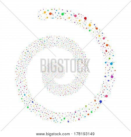 Bomb fireworks swirling spiral. Vector illustration style is flat bright multicolored scattered symbols. Object swirl combined from scattered icons.