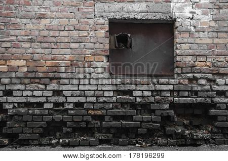 Darkness In An Old Ruined Brick Wall