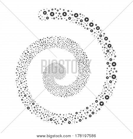 Automation fireworks whirl spiral. Vector illustration style is flat gray scattered symbols. Object swirl organized from scattered pictographs.