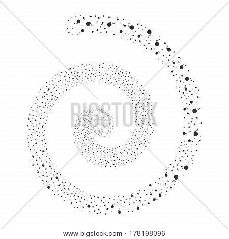 Bomb fireworks burst spiral. Vector illustration style is flat gray scattered symbols. Object whirl made from scattered design elements.