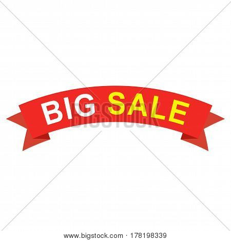 Big sale ribbon. Flat red paper ribbon with text for banner, flyer or web site. Illustration with red ribbon sticker.