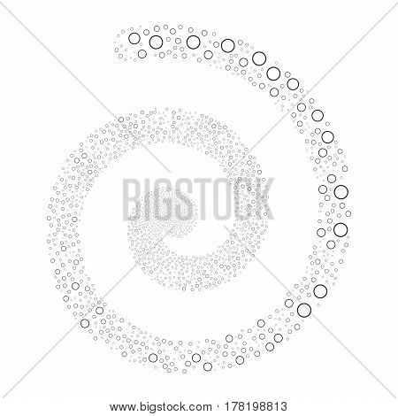 Circle Bubble fireworks swirling spiral. Vector illustration style is flat gray scattered symbols. Object twirl organized from random icons.