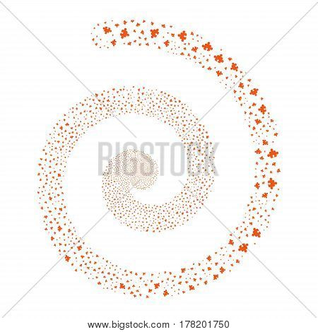 Component fireworks whirlpool spiral. Vector illustration style is flat orange scattered symbols. Object twirl combined from scattered design elements.