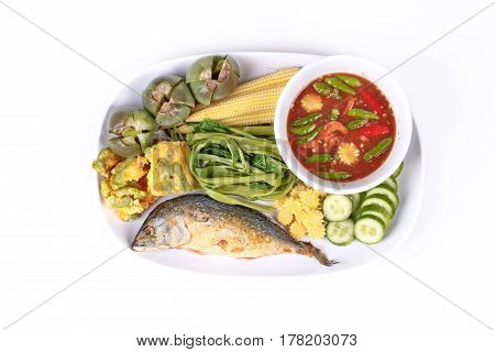 Spicy Shrimp Paste Dip ,nam Prik Kapi With Side Dish.