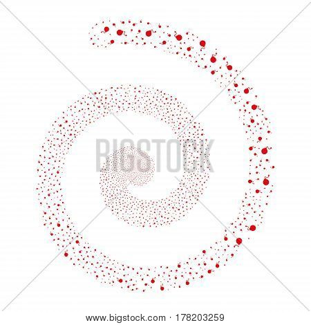 Bomb fireworks burst spiral. Vector illustration style is flat red scattered symbols. Object twirl created from scattered pictograms.