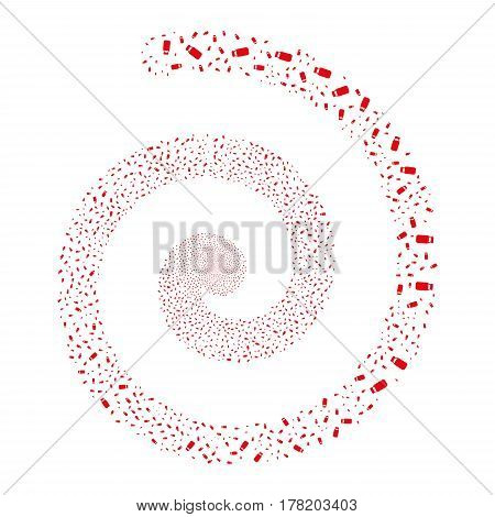 Bottle fireworks vortex spiral. Vector illustration style is flat red scattered symbols. Object swirl organized from scattered symbols.
