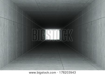 3d rendering : illustration of Abstract square cement concrete tunnel interiorlight at the end of tunnel go to success concept abstract tunnel background