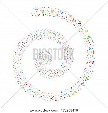 Boy fireworks whirl spiral. Vector illustration style is flat bright multicolored scattered symbols. Object whirl combined from random symbols.
