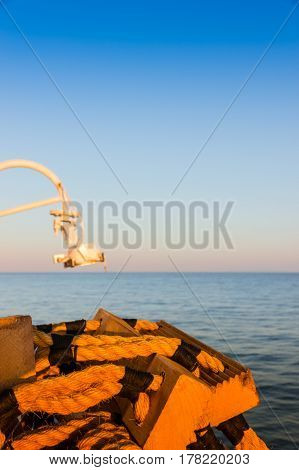 Piombino channel crossing with ferry boat in summer