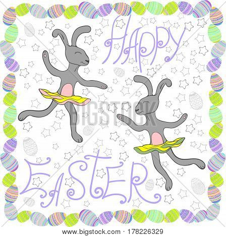 Easter rabbits with Easter eggs and banners.