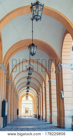 colonnade in Santarcangelo di Romagna Italy Europe