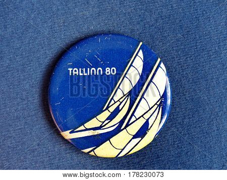 USSR - CIRCA 1980: Badge with a picture of sailing and the inscription 