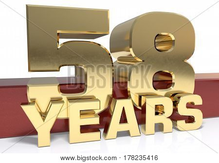 Golden digit fifty eight and the word of the year. 3D illustration