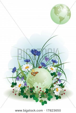 Ladybird, mariposa y globo