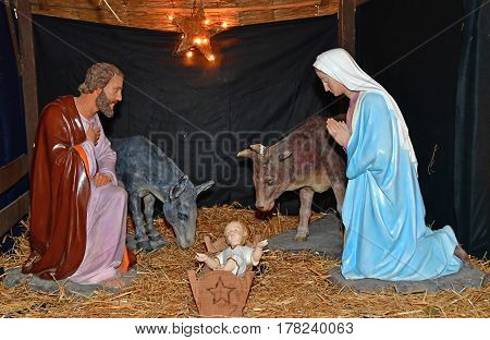 Triel sur Seine France - december 28 2016 : nativity scene in the historical Saint Martin church