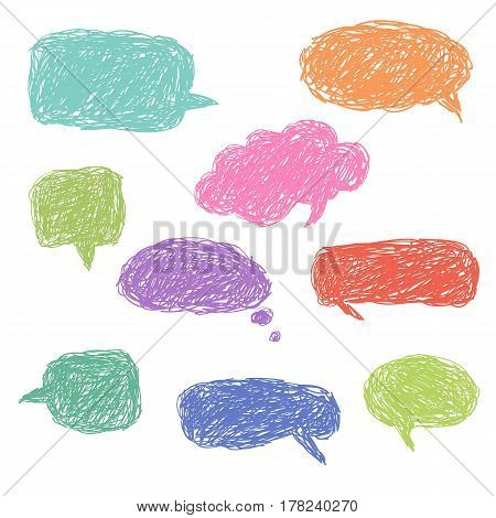 Set of blank colorful hand drawn speech bubbles and dialog balloons. Vector simple elements for your design