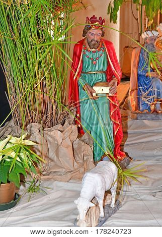 Triel sur Seine France - december 28 2016 : nativity scene in the historical Saint Martin church
