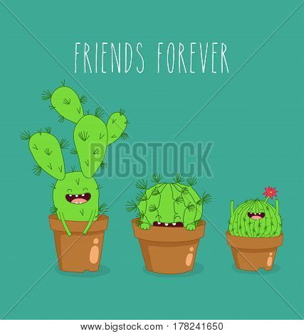 funny birthday smyling cactus personage in pot