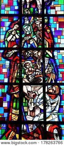 Eguisheim France - july 23 2016 : stained glass window of the saint Pierre saint Paul church