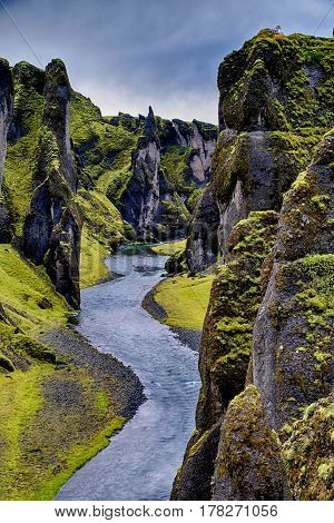 Famous and great Fjadrargljufur Canyon in Iceland