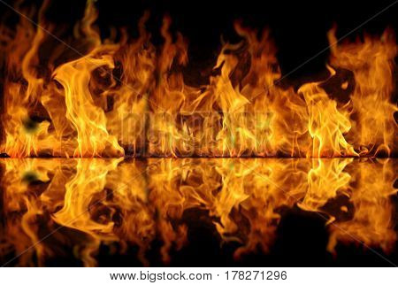 great fire and its reflection obstract background