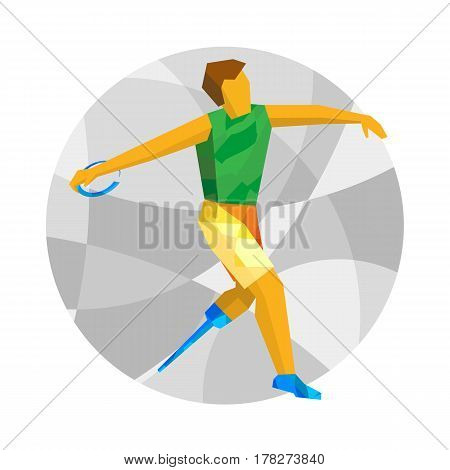 Physically Disabled Sportsman Throwing Discus. Flat Sport  Icon.