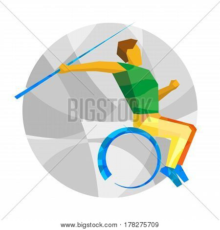 Wheelchair Sportsman Throwing Javelin. Flat Sport  Icon.