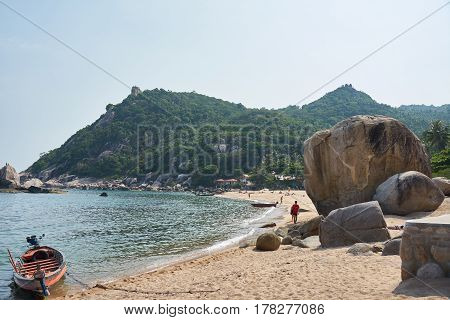 Big stone on the beach Koh Tao Thailand
