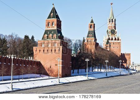 Moscow, Russia,Savior tower of Kremlin on the Red Square in Winter