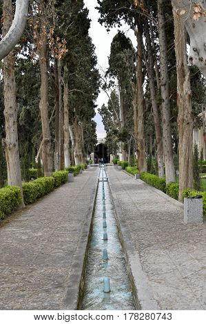 Fin, Kashan, Esfahan, Iran, March 23, 2017, is a historical Persian garden. It contains Kashan's Fin Bath, where Amir Kabir, the Qajarid chancellor, was murdered by an assassin sent by King Nasereddin Shah in 1852.