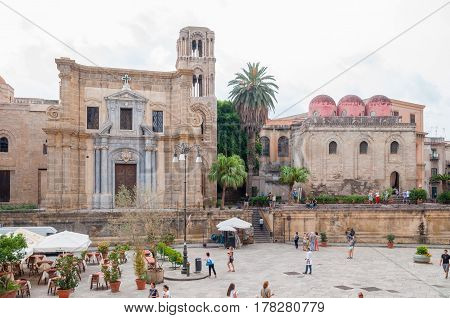 The Church Of Santa Maria Dell'ammiraglio, Commonly Called The Martorana And San Cataldo In Palermo