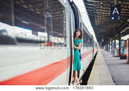 Young Woman In Parisian Underground Or Railway Station