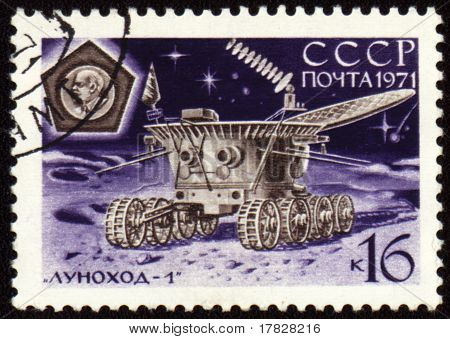 Post pieczęć z ZSRR Moon Machine Łunochod-1 na powierzchni Księżyca