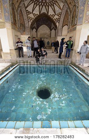 Fin, Kashan, Esfahan, Iran, March 23, 2017, is a historical Persian garden. It contains Kashan's Fin Bath, where Amir Kabir, the Qajarid chancellor, was murdered by an assassin sent by King Nasereddin Shah in 1852.