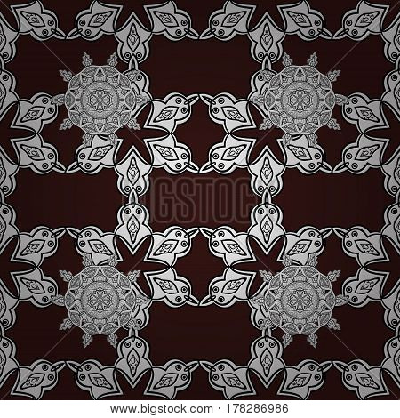 Antique White Repeatable Sketch. White Floral Ornament In Baroque Style. White Element On Brown Back