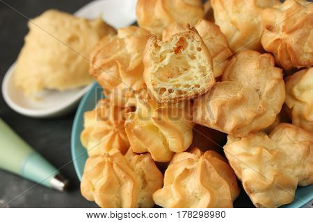 Cream puffs perfect choux dough cakes fresh profiteroles or eclairs