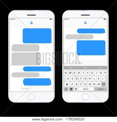 Realistic mobile phone with messaging interface . Space for text and dialog