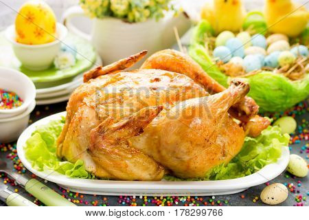 Delicious whole roast chicken for easter dinner