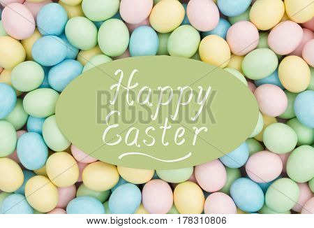 Old fashion Easter greeting Retro Easter eggs candy with text Happy Easter