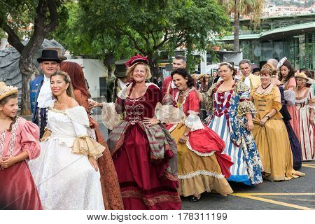 FUNCHAL MADEIRA PORTUGAL - SEPTEMBER 4 2016: Madeira Wine Festival - Historical and Ethnographic parade in Funchal on Madeira. Portugal