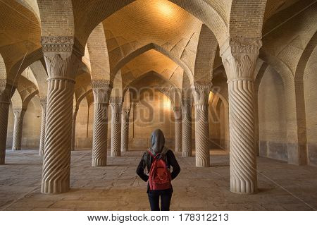 The Vakil Mosque is a mosque in Shiraz contains 48 monolithic pillars carved in spirals Fars Province Shiraz Southern Iran