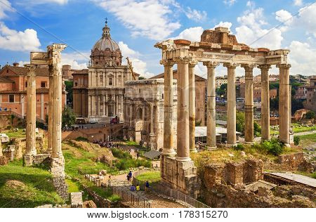 The ruins of Roman Forum in Rome, Italy