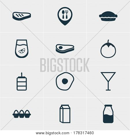 Vector Illustration Of 12 Dish Icons. Editable Pack Of Roast Beef, Cruet, Egg Container And Other Elements.