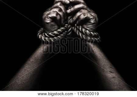 woman hands bound prisoner in roomhands bound
