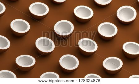 Coconuts collection on a brown background 3d illustration
