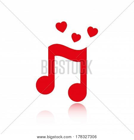 musical note with hearts icon stock vector illustration flat design