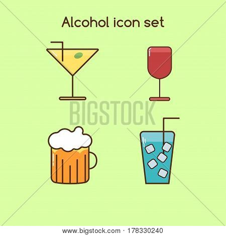 alcohol drinks icon set colorful vintage set